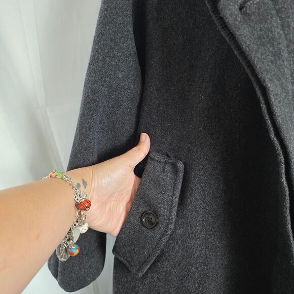 Andrea Charcoal Wool Coat Women’s 14P Hooded Velvet Trim Long Winter Jacket Vtg - Picture 7 of 12